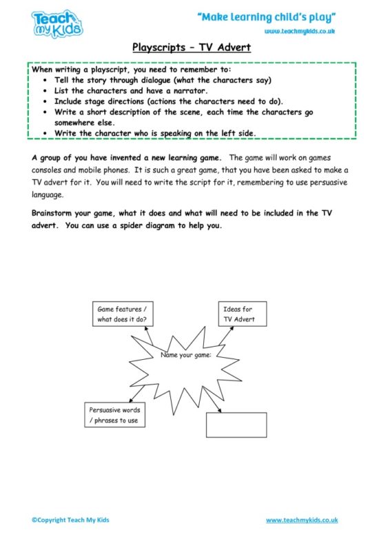 Worksheets for kids - playscripts-tv-advert